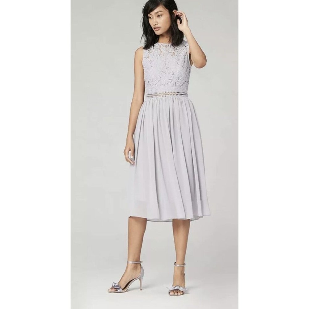 Truth & Fable Women's Lace Trim Bridesmaid Midi Dress Gray Size XS